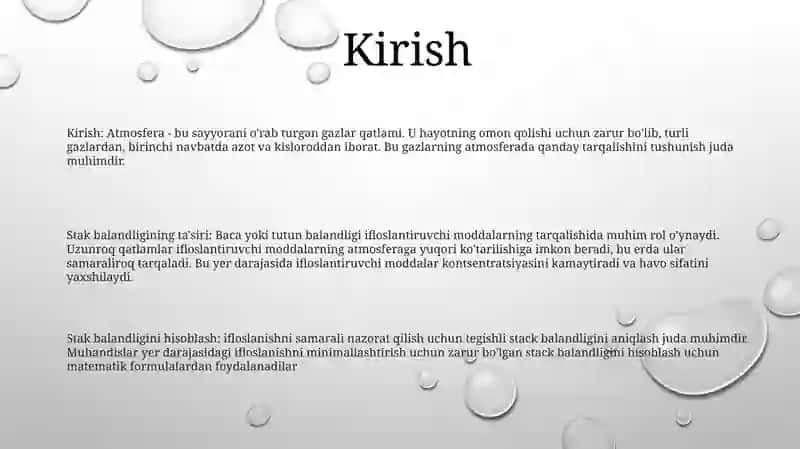 Gazlarni Atmosferada Tarqalishi.Tutun Quvurlari Balandligini Hisoblash 2
