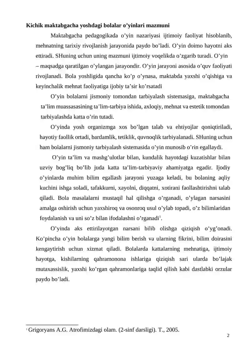 Kichik maktabgacha yoshdagi bolalar o’yinlari mazmuni 2