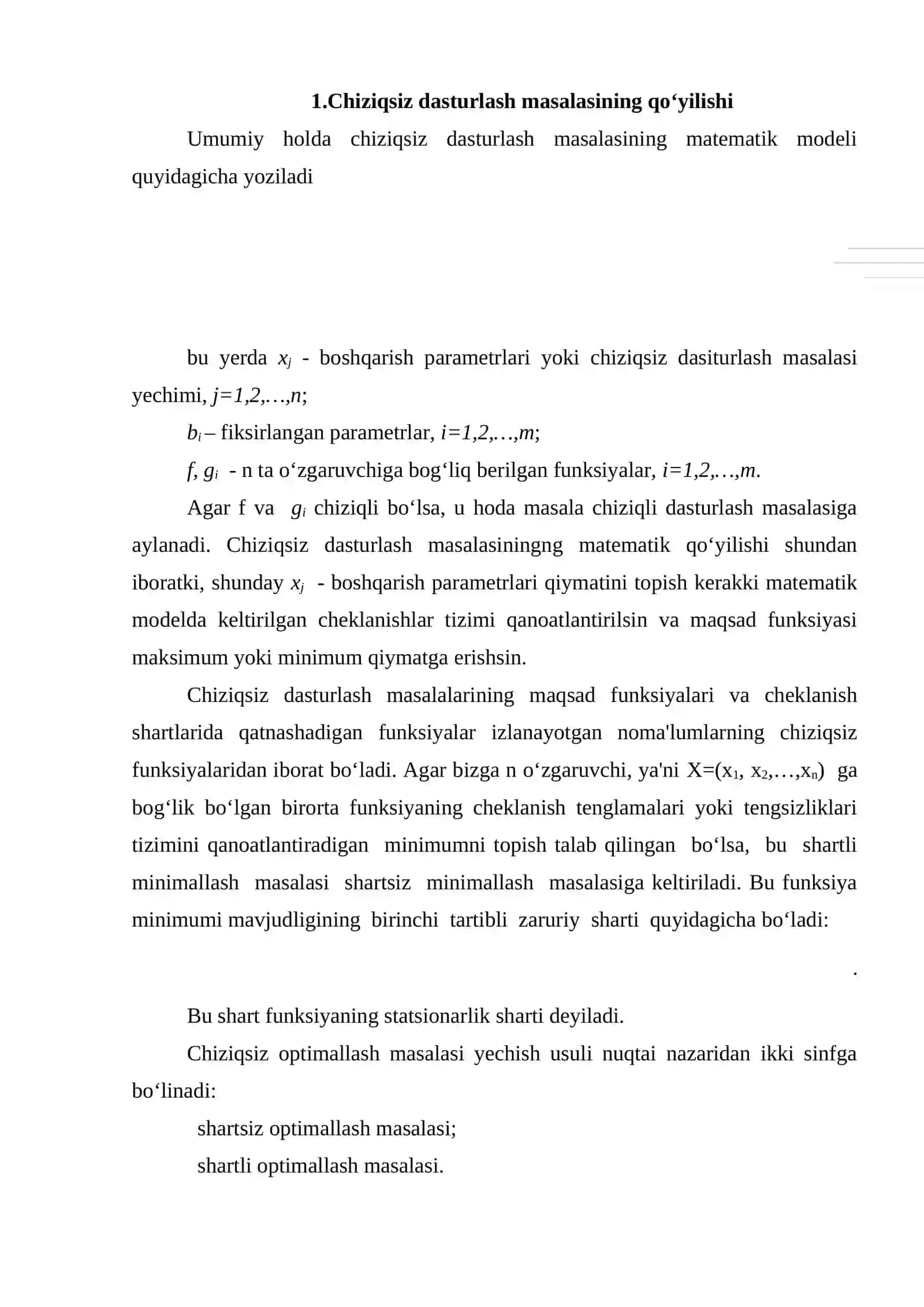 Chiziqsiz dasturlash masalalarini taqribiy yechish usullari 2