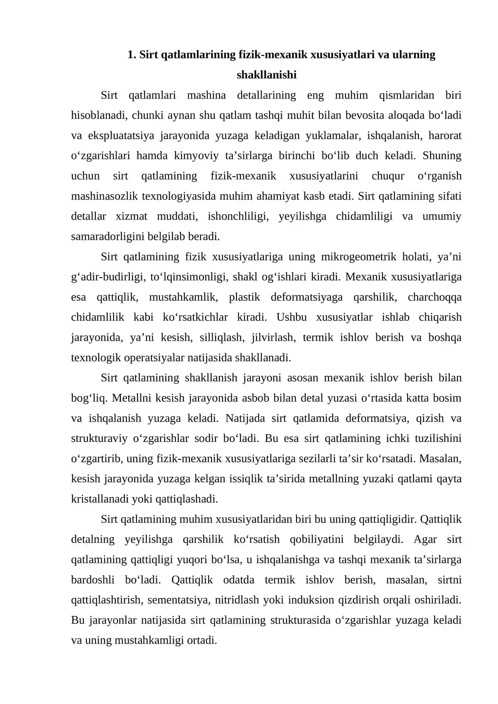 SIRTQI QATLAMLARINING SIFATI MASHINA DETALLARINING EKSPLUATATSION XUSUSIYATLARIGA TA’SIR 2