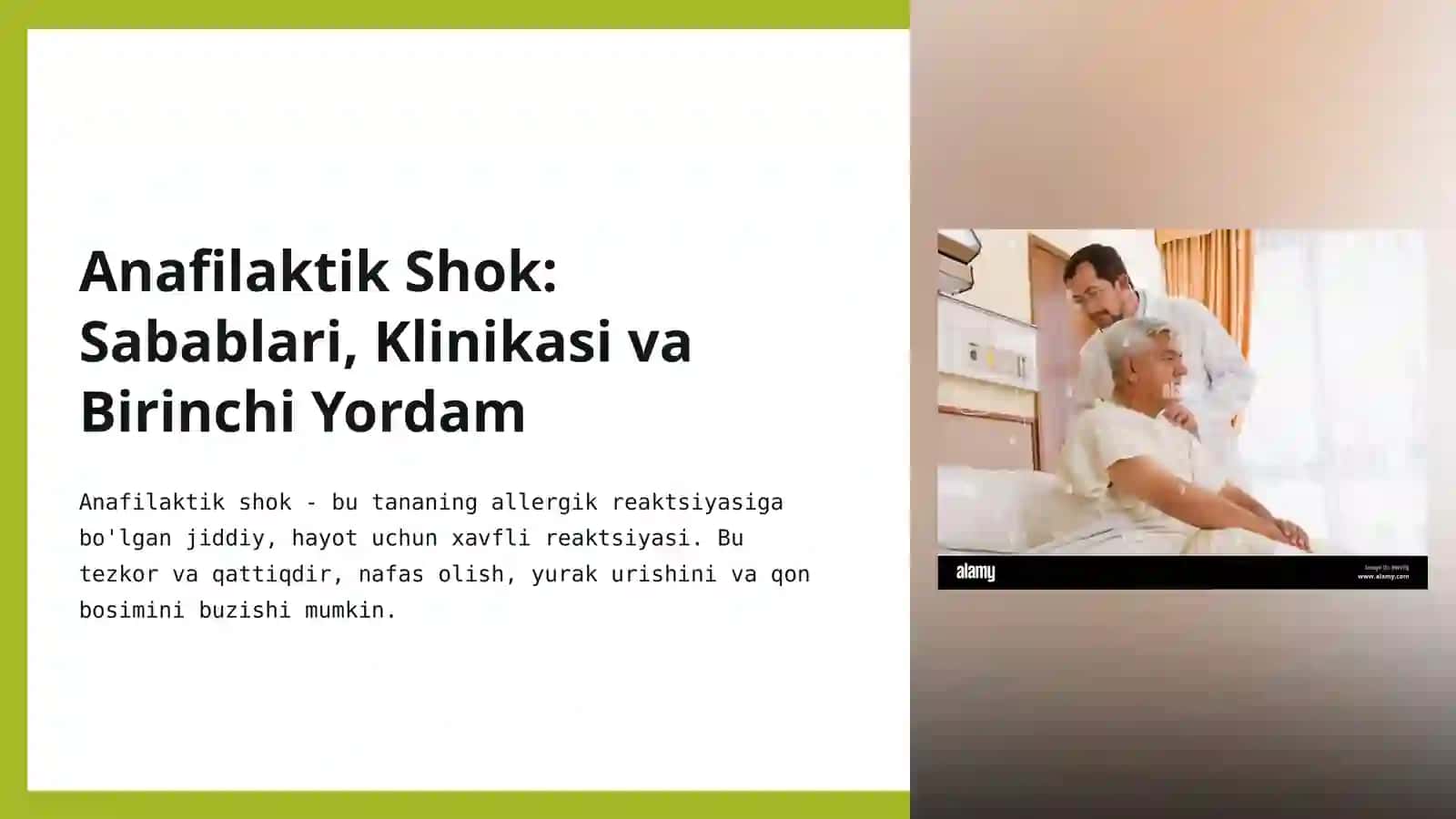 ANAFILAKTIK SHOK: SABABLARI, KLINIKASI VA TASHXISI, BIRINCHI YORDAM 2