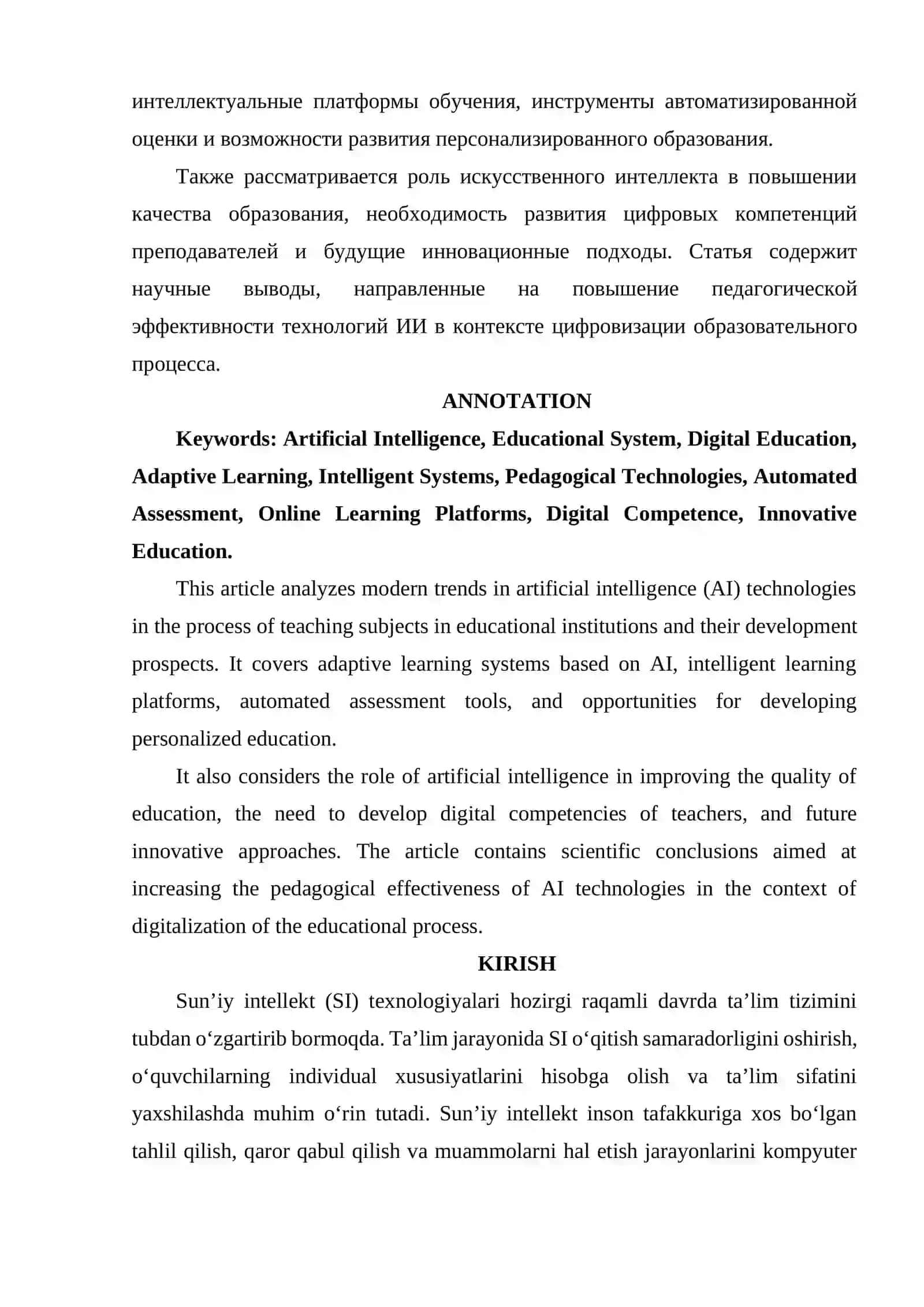 TA'LIM MUASSASALARIDA FANLARNI O'QITISHDA SUN'IY INTELLEKT TEXNOLOGIYALARINING ZAMONAVIY TENDENSIYALARI VA RIVOJLANISH ISTIQBOLLARI 2
