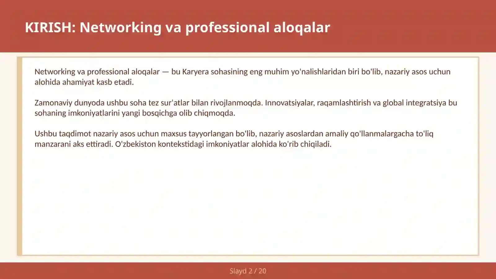 Networking va Professional Aloqalar 2