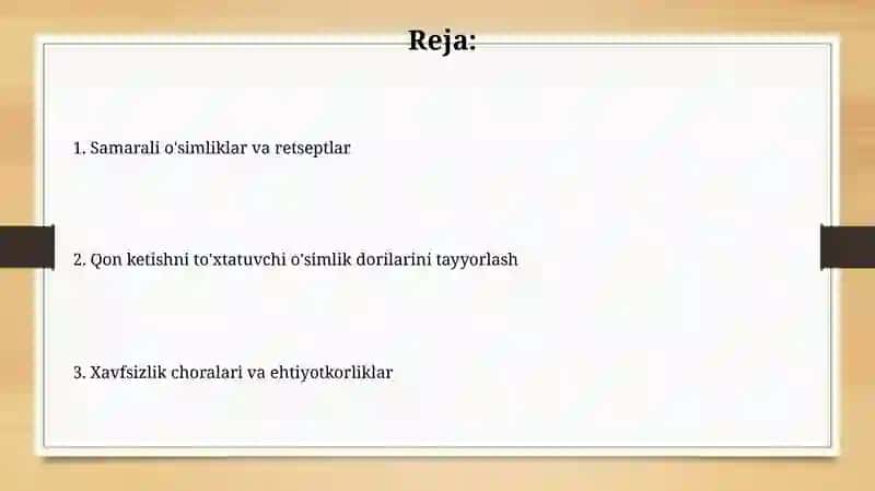 Qon oqishini to'xtatuvchi dorivor o'simliklardan yig'malar tayyorlash 2