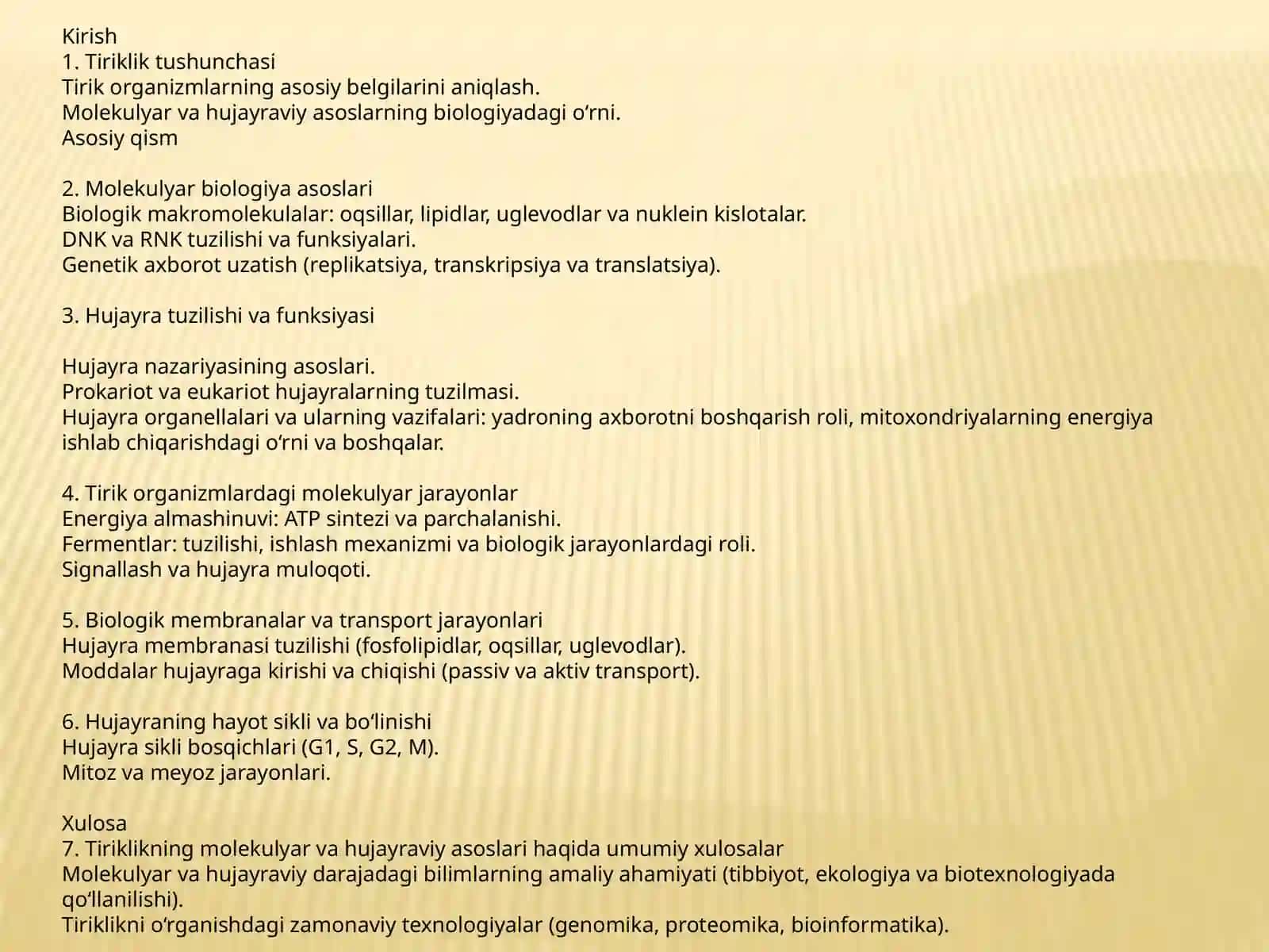 Tiriklikning molekulyar va hujayra viy asoslari 2