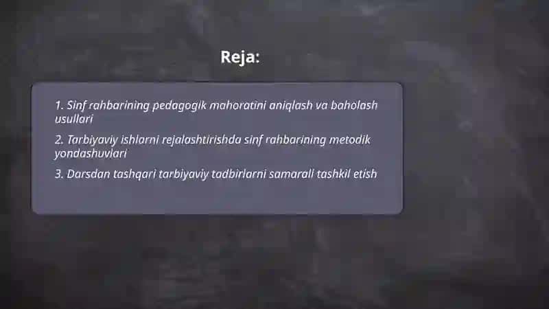 Tarbiyaviy ishlarni amalda oshirishda snif rahbarining pedagogik mahorati 2
