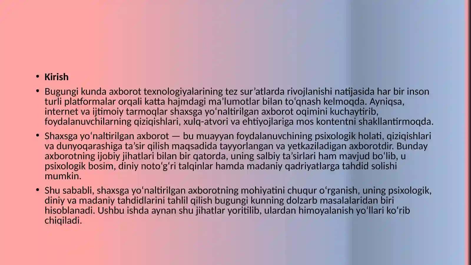 Shaxsgayo‘naltirilgan axborot: psixologik, diniy va madaniy tahdidlar 2
