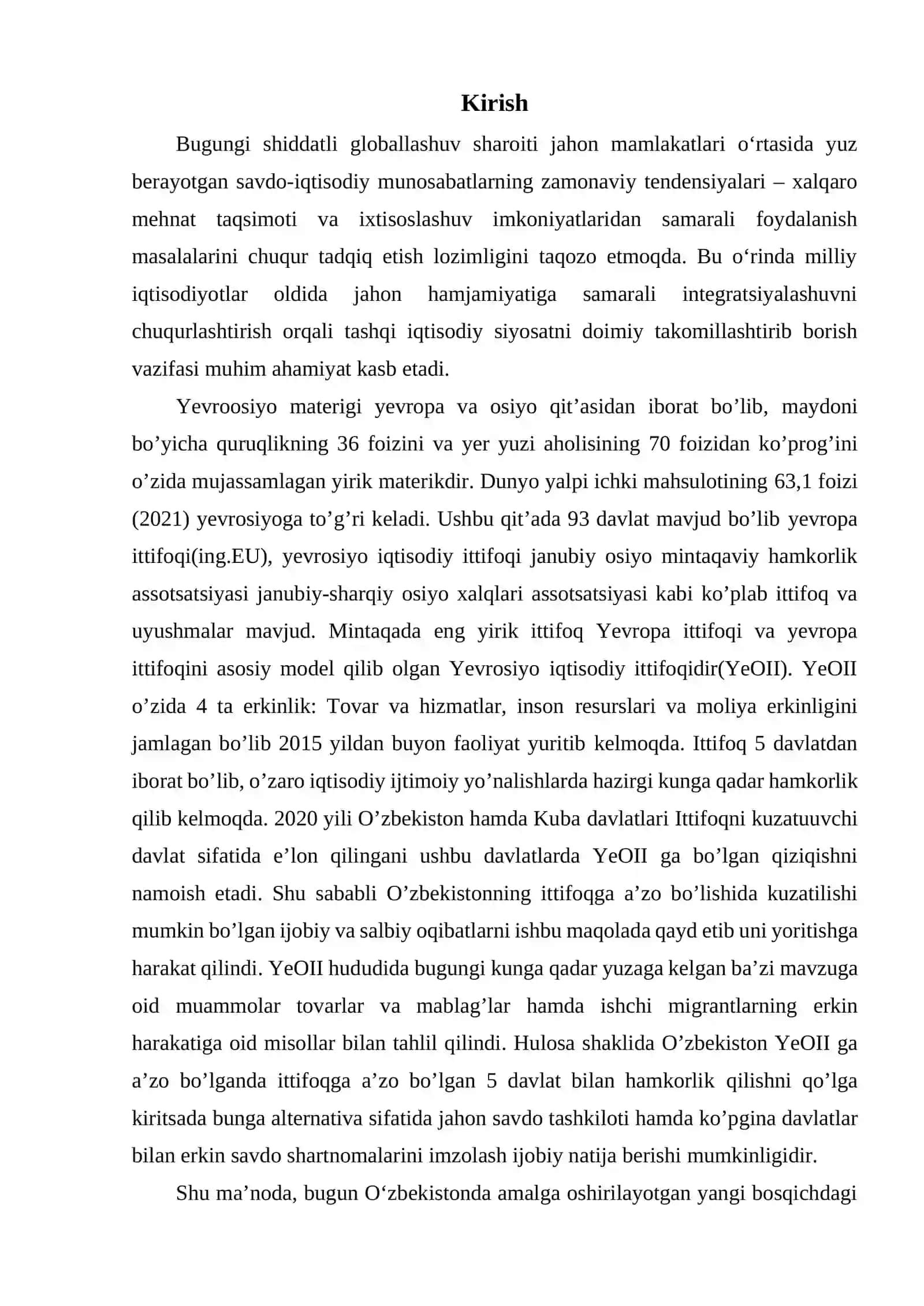 Evro osiyo iqtisodiy ittifoqi bilan hamkorlik 2
