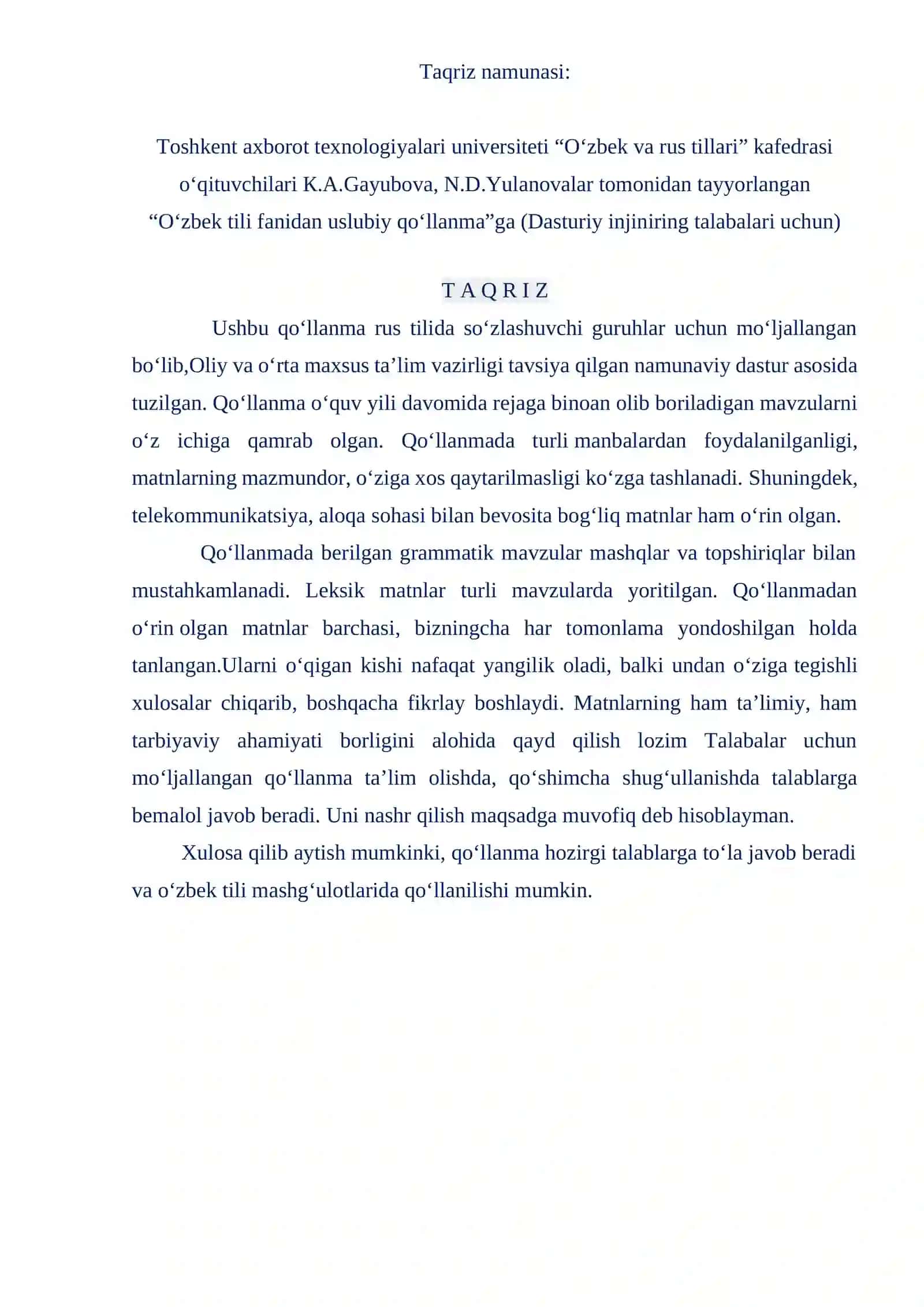 Taqrizning tuzilishi 2