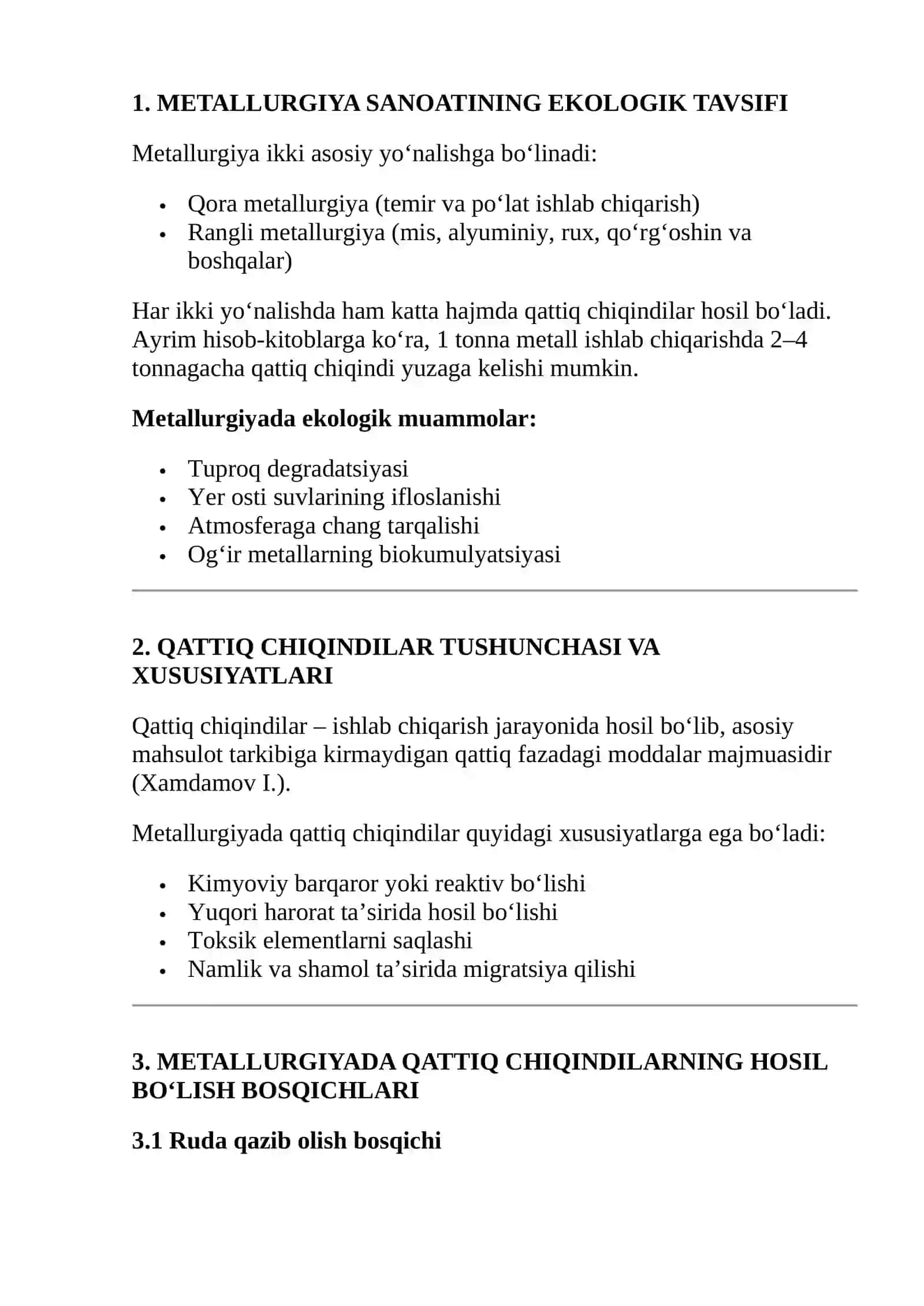METALLURGIYANING QATTIQ CHIQINDILARIGA KLASSIFIKATSIYASI 2
