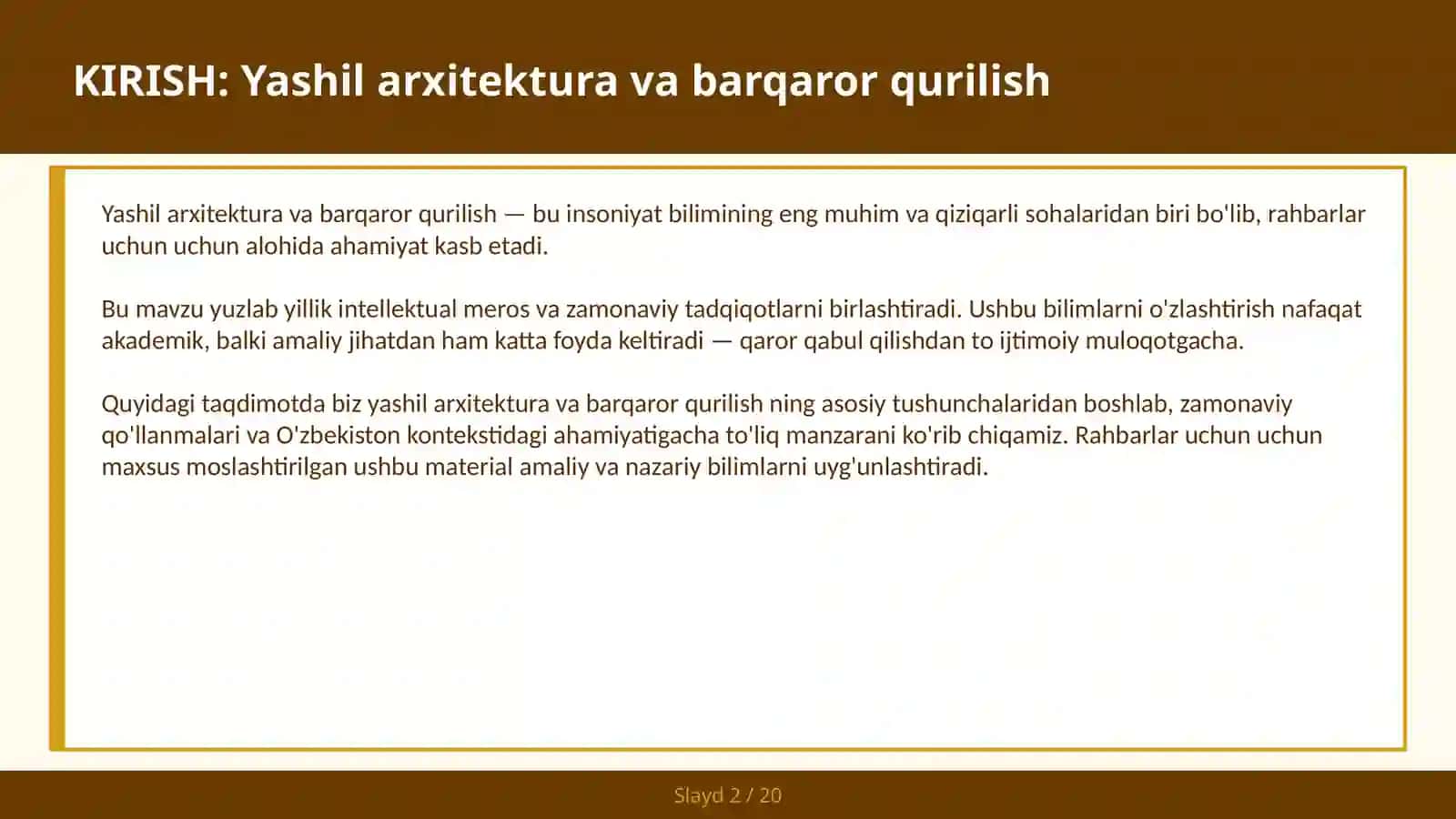 YASHIL ARXITEKTURA VA BARQAROR QURILISH 2