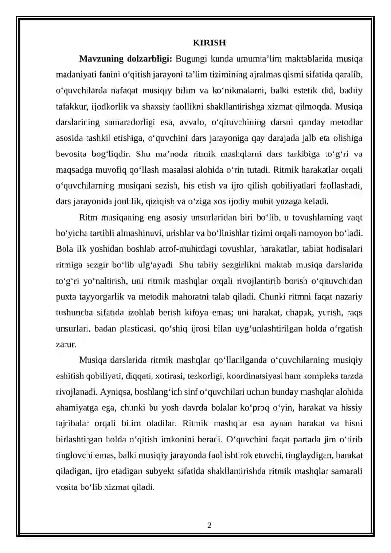 Musiqa darslarida ritmik mashqlarini qo'llash metodikasi 2