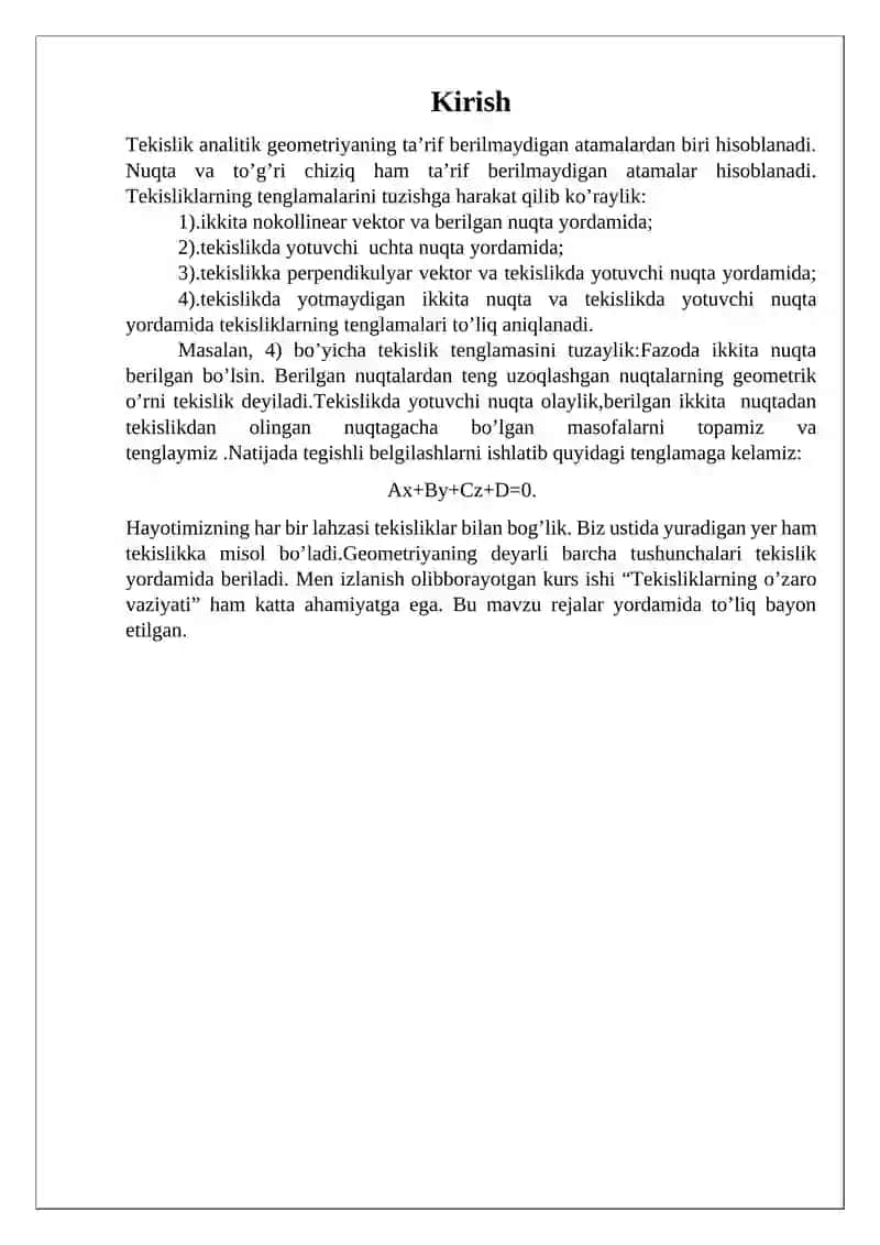 Tekisliklarning o’zaro vaziyati 2