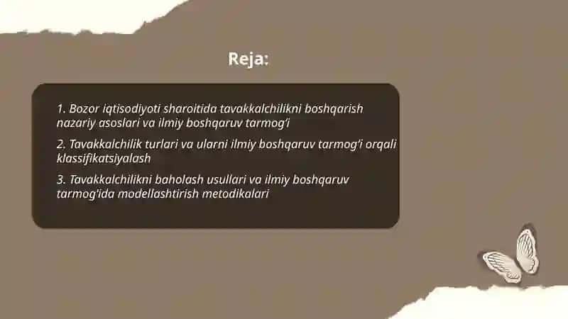 Bozor iqtisodiyoti sharoitida tavakkalchilikni boshqarish ilmiy boshqaruv tarmog‘i 2