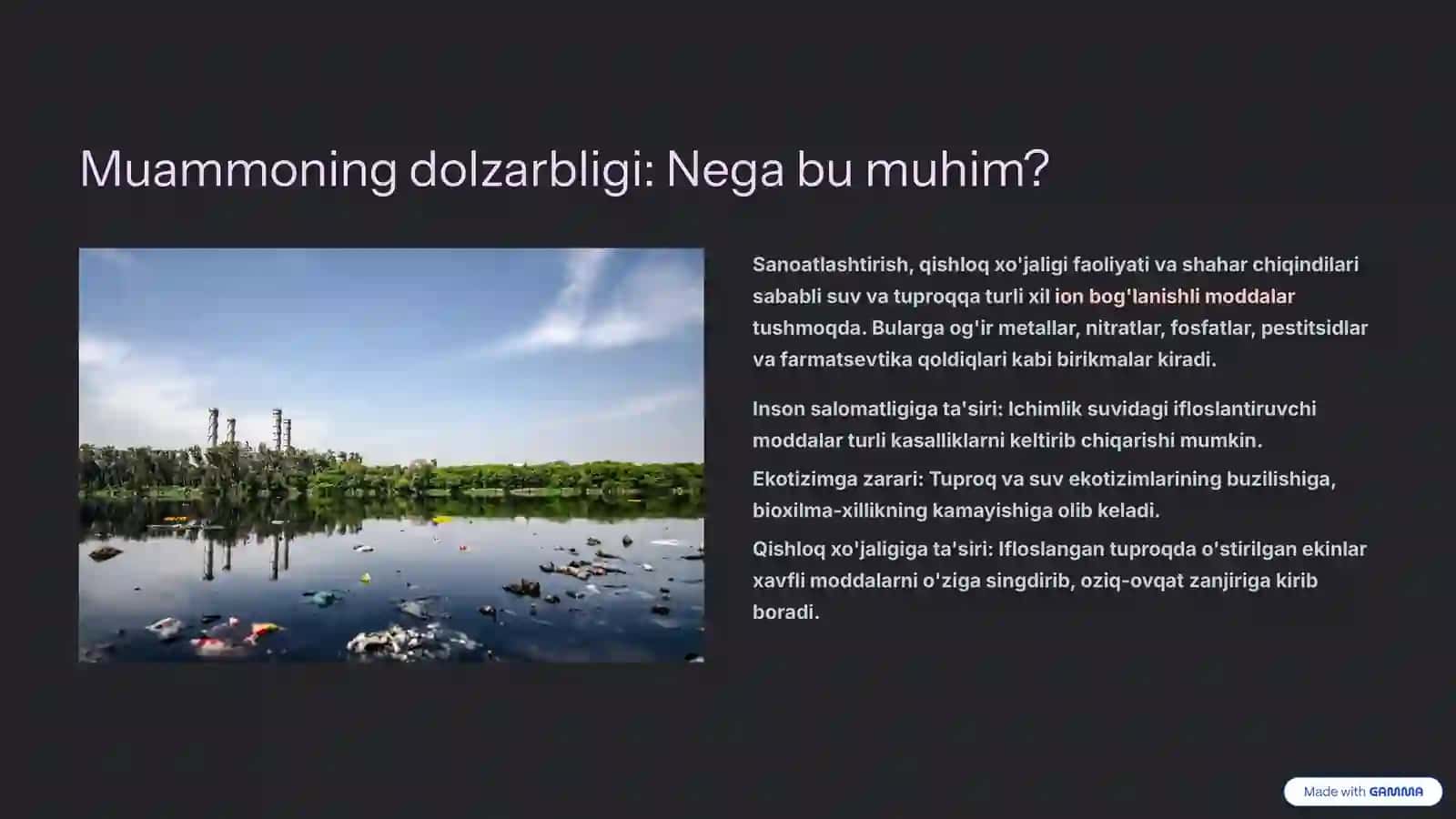 Ifloslangan suv va tuproqdagi ion bog'lanishli moddalardan tozalash 2