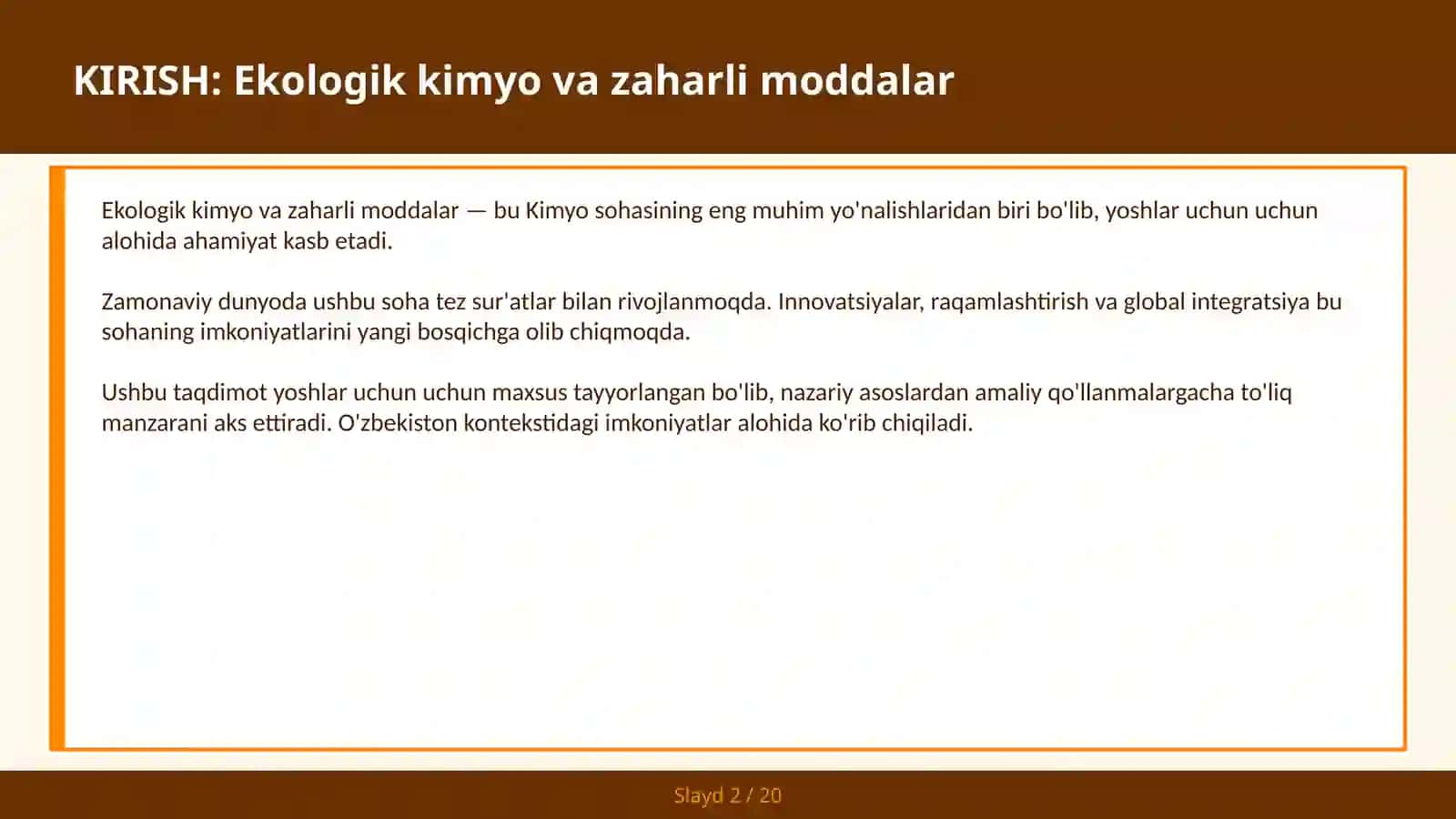 Ekologik kimyo va zaharli moddalar 2