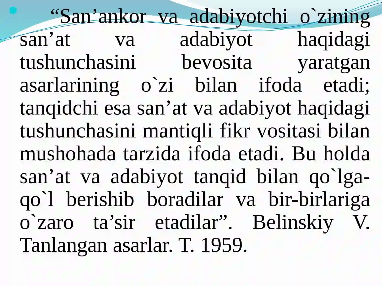 O`zbek adabiyoti tanqidi tarixi 4-ma’ruza. Yangi o’zbek tanqidchiligining shakllanishi 2
