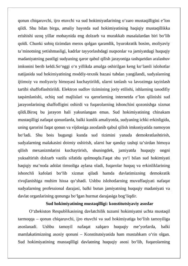 Sud hokimiyatining mustaqilligi: konstitutsiyaviy asoslar 2