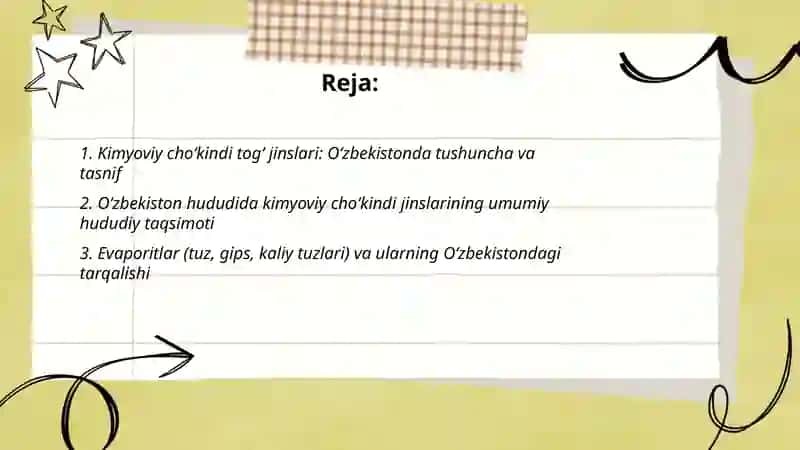 Kimyoviy cho‘kindi tog‘ jinslarini O‘zbekiston hududida tarqalishi 2