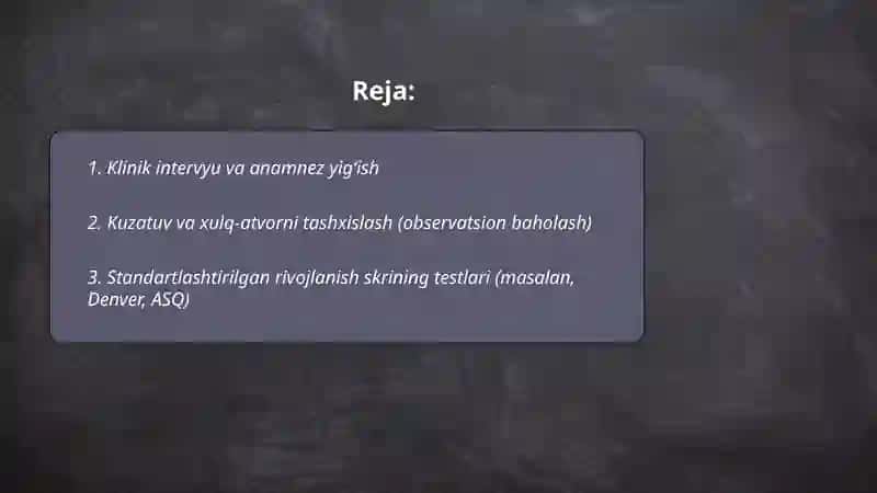 Bolalardagi psixofiz rivojlanishidagi kamchiliklarni tashxislash turlari 2