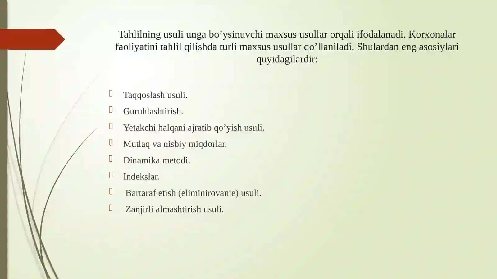IQTISODIY TAHLIL VA AUDIT FANIDAN MUSTAQIL ISH: IQTISODIY TAHLILNING MAXSUS USULLARI 2