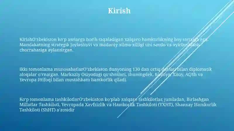 O'zbekistonning Xalqaro Hamkorlik Aloqalari 2