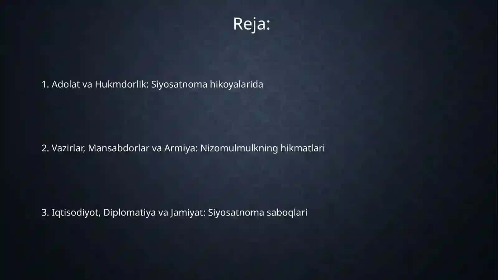 Nizomulmulkning,,Siyosatnoma" asardagi hikoyatlar tahlili 2