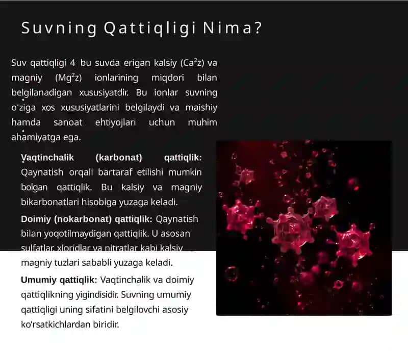Suvning Qattiqligi va Uni Yo'qotish Usullari 2
