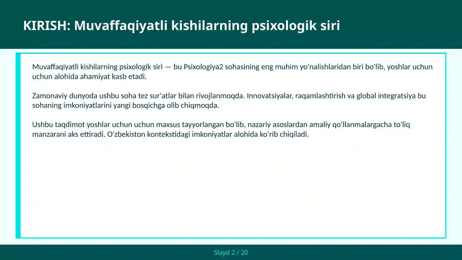 Muvaffaqiyyatli kishilarning psixologik siri 2
