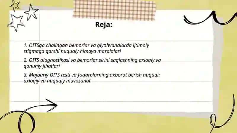 OITSga chalingan bemorlar va giyohvandlar bilan bog'liq axloqiy va huquqiy muammolar. Epidemiya va axloq. OITS- global muammo sifatida 2