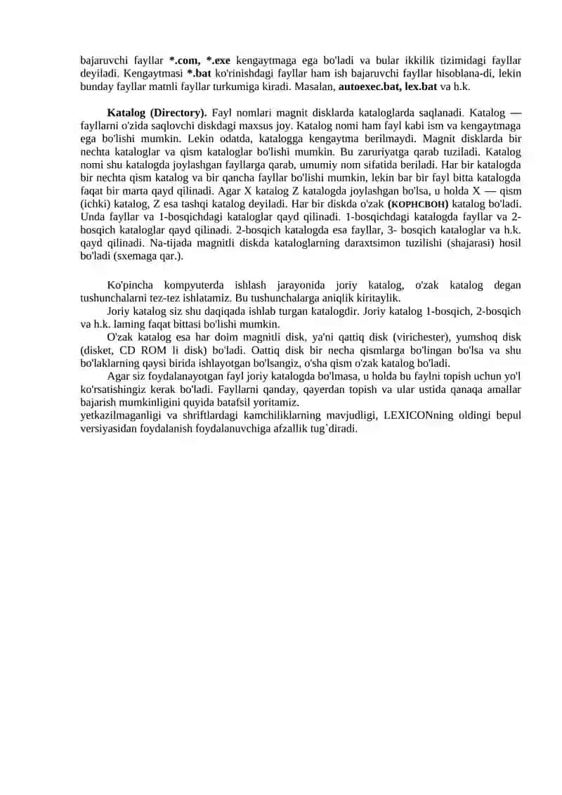 Kataloglar va fayllar. Katalog va fayllar bilan islash 2