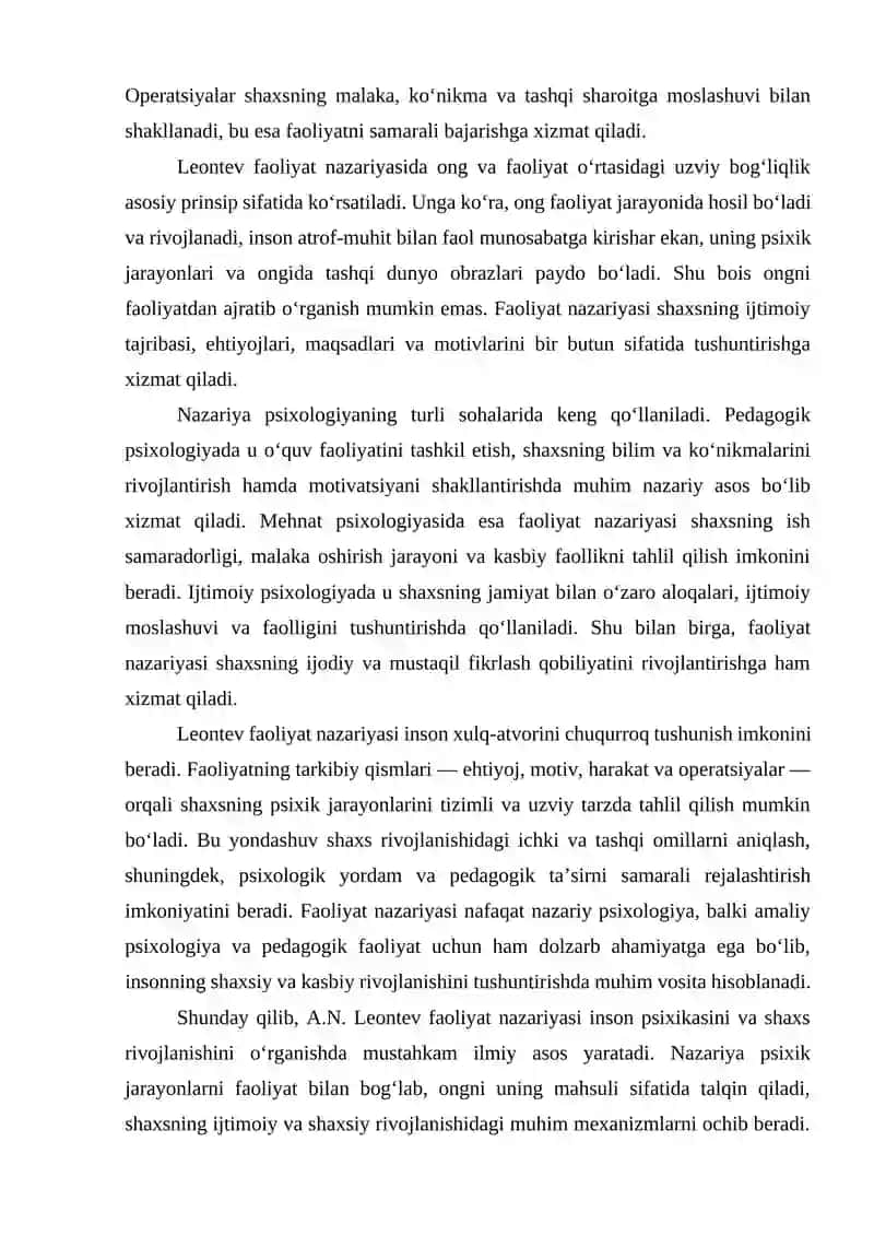 A.N.Leontev faoliyat nazariyasining umumiy holati 2