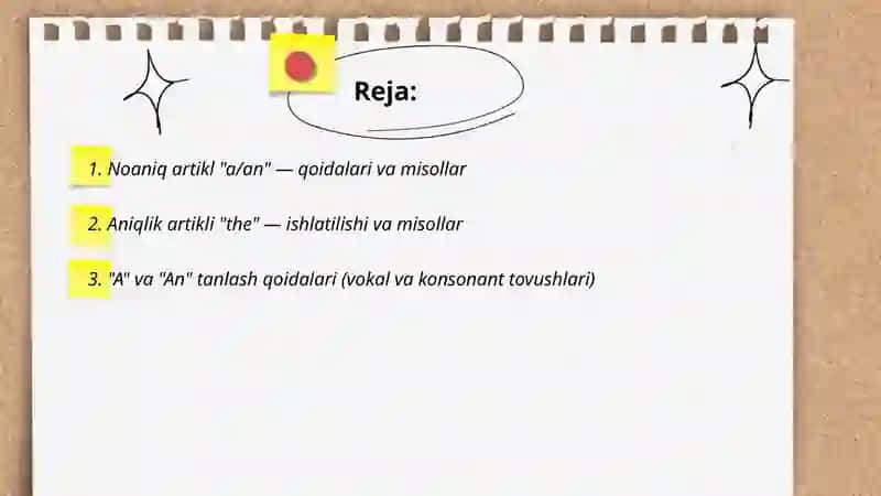 Noaniq artikl "a/an" — qoidalari va misollar 2