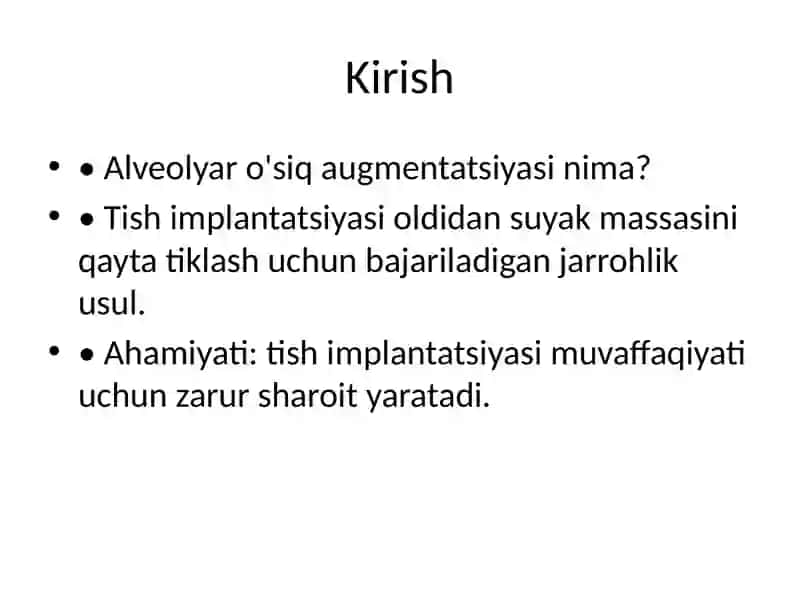Alveolyar o'siq augmentatsiyasi operatsiyasi 2