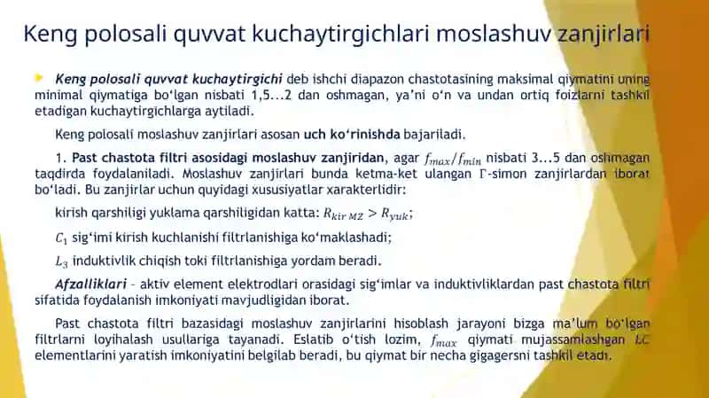 Keng polosali quvvat kuchaytirgichlari moslashuv zanjirlari 2