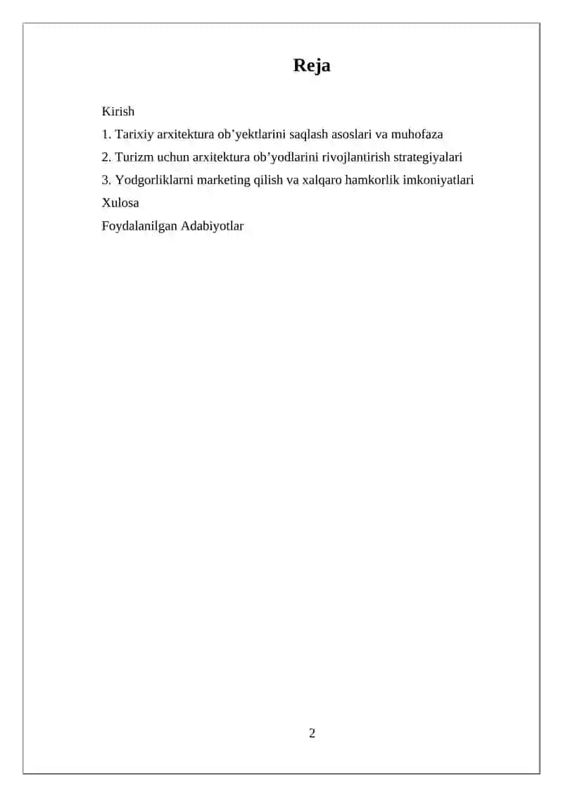 Eski arxitektura ob'yektlarini turizm manbai sifatida rivojlantirish 2
