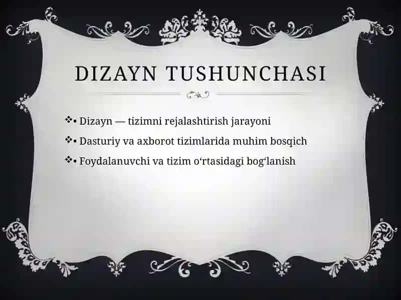 Dizayn va tizim modellashtirish 2