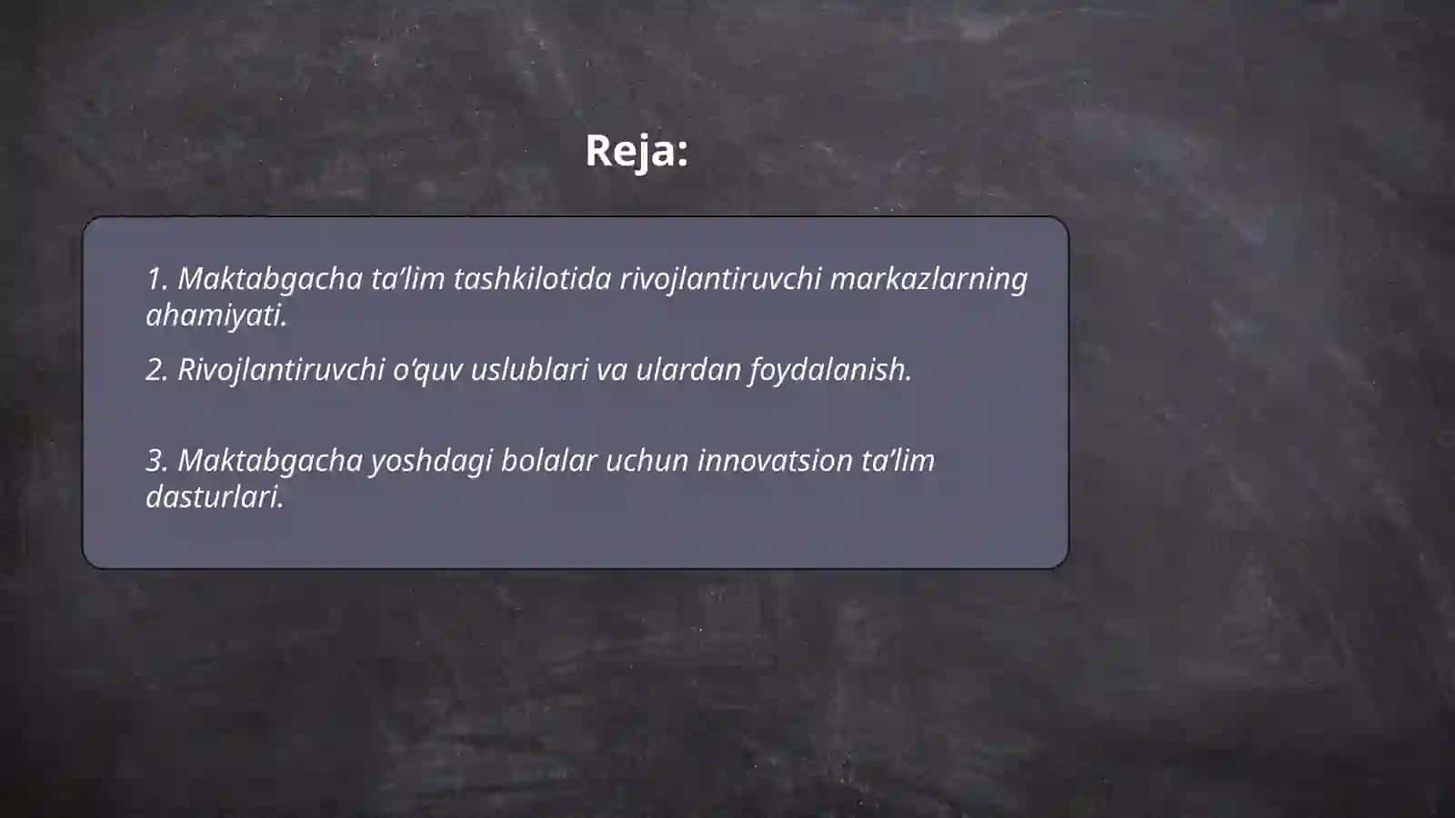 Maktabgacha taʼlim tashkilotida rivojlantiruvchi markazlari tashkil etish 2
