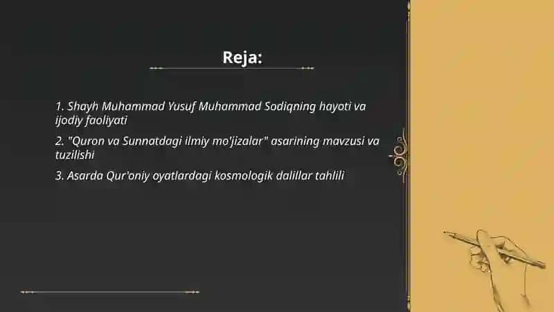 Shayh Muhammad Yusuf Muhammad Sodiq hayoti va Quron va Sunnatdagi ilmiy mo'jizalar asari 2
