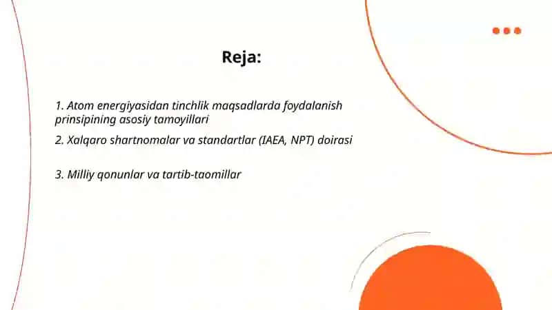Atom energiyasidan tinchlik maqsadlarda foydalanish prinsipi 2