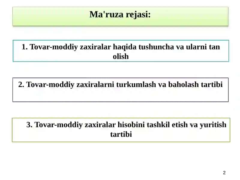 TOVAR-MODDIYZAXIRALAR HISOBI 2