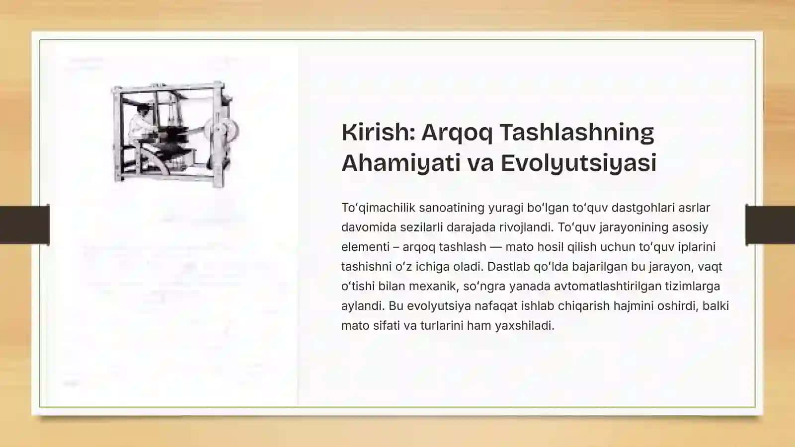 Zamonaviy toʻquv dastgohida arqoq tashlash, turlari, vazifalari va harakat usullari tahlili 2