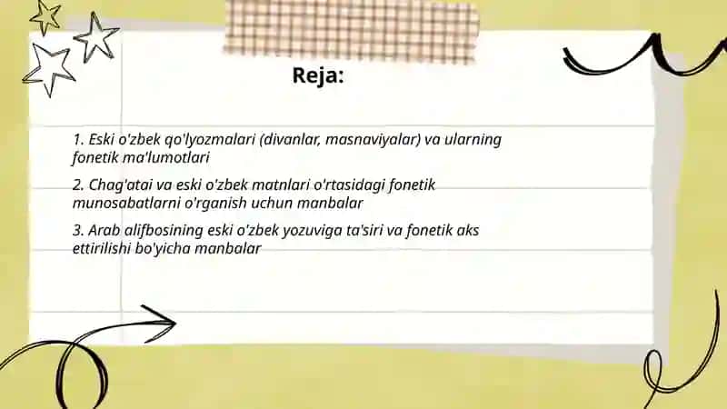 Eski o'zbek tilining fonetik qurilishga doir manbalar bilan tanishish 2