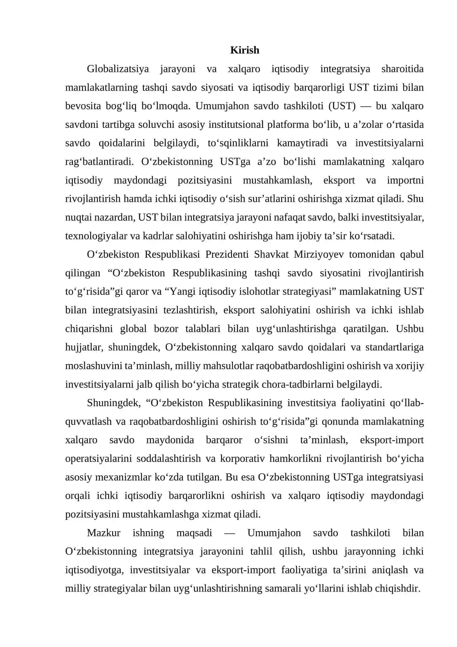 Umumjahon savdo tashkiloti va O‘zbekiston 2