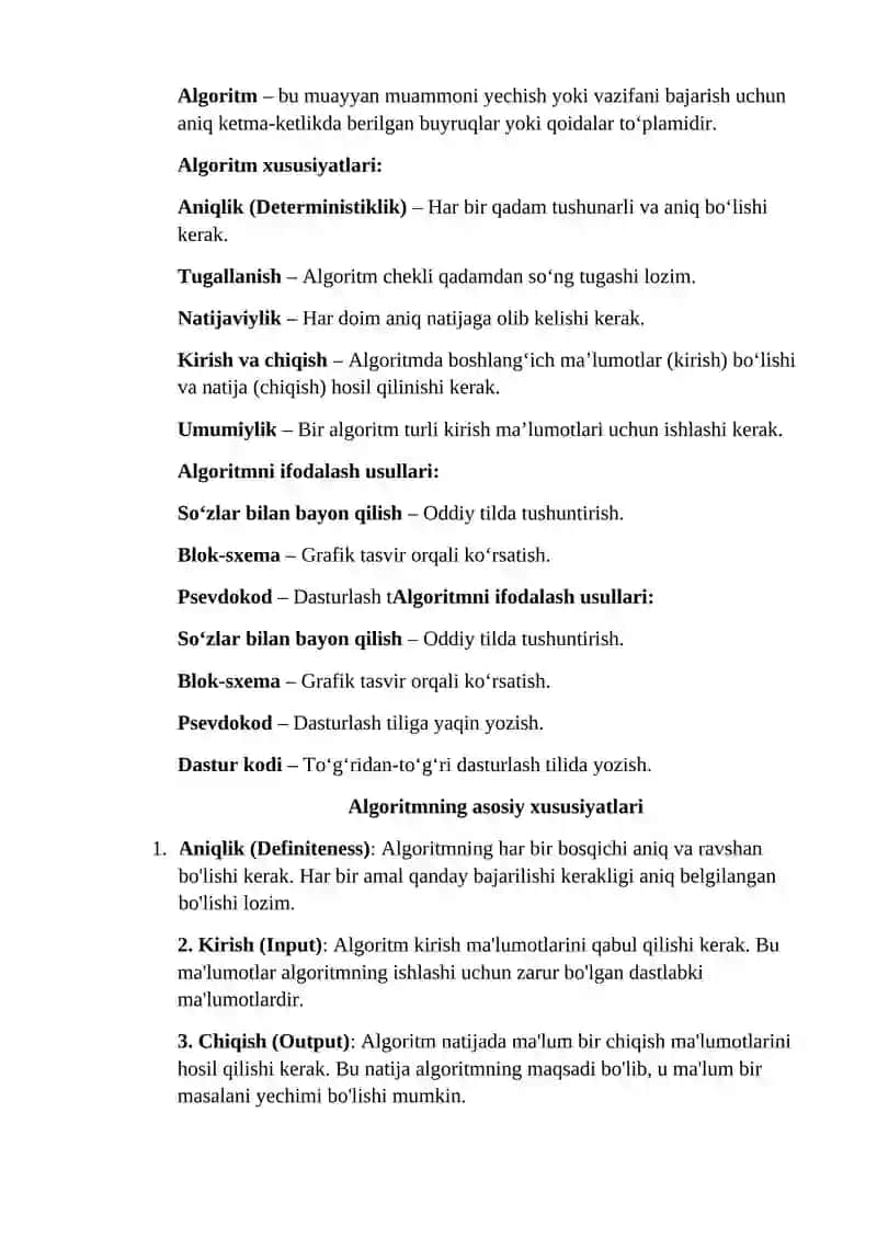 Algoritm hususiyatlari 2