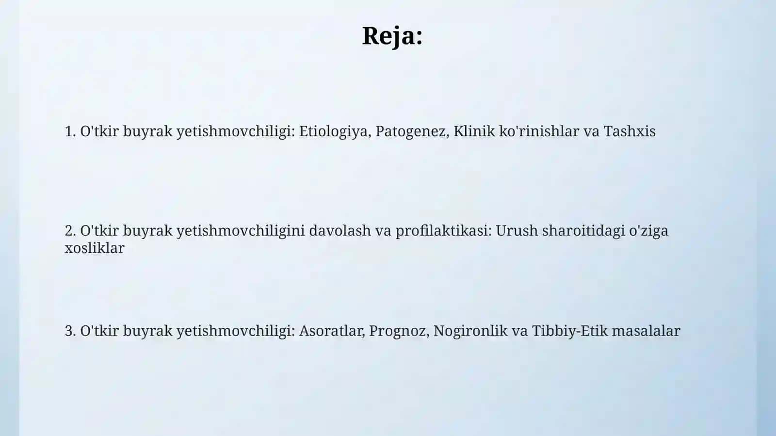 Harbiy sharoitda hayotga havf soluvchi holatlar. O'tkir buyrak etishmovchiligi 2
