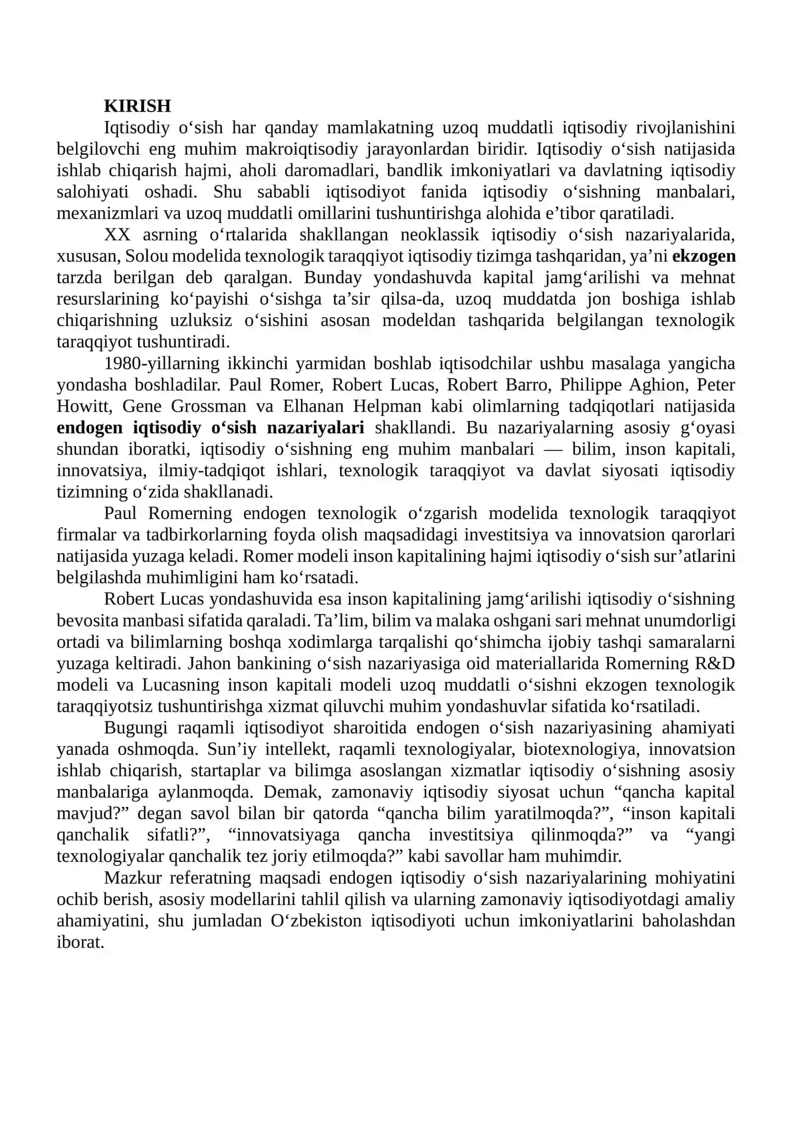 ENDOGEN IQTISODIY O‘SISH NAZARIYALARINING ZAMONAVIY IQTISODIYOTDAGI AHAMIYATINI TAHLIL QILISH 2