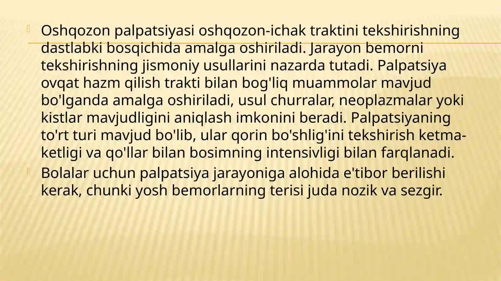Qorinning yuzaki palpatsiyasi 2
