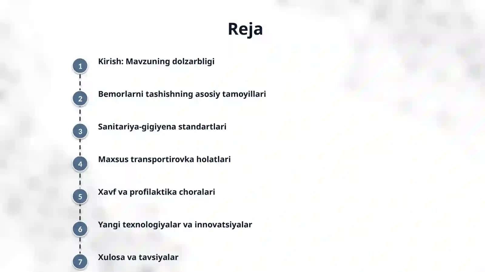Bemorlarni transportirovka qilish va sanitariya qoidalari bo'yicha taqdimotlar 2