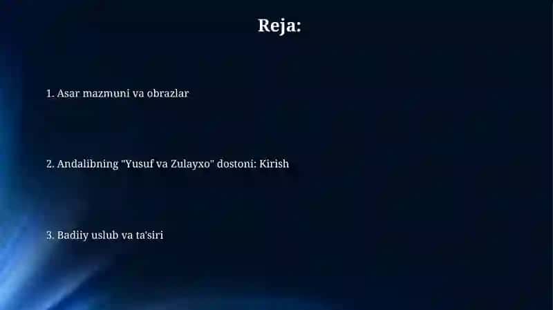 Andalibning "Yusuf va Zulayho" dostoni 2